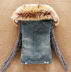 Big Fur Collar Cotton Wool Sleeve Denim Short Jacket NSYF18789