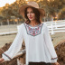 cotton and linen embroidery leisure long-sleeved top NSKA18949