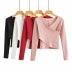 front cross V-neck solid color long-sleeved bottoming shirt  NSAC19379