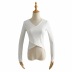 front cross V-neck solid color long-sleeved bottoming shirt  NSAC19379