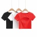short-sleeved chest opening solid color short T-shirt NSAC19406
