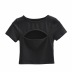 short-sleeved chest opening solid color short T-shirt NSAC19406