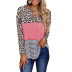 printing leopard stitching long-sleeved V-neck casual top NSZH19530