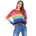 loose rainbow striped long-sleeved sweater NSYH19631