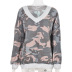 contrast color loose V-neck camouflage sweatershirt NSKL19728