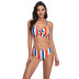 striped high waist bow split swimsuit NSHL19800