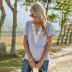 short-sleeved solid color V-neck lace t-shirt NSDF19811