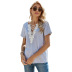 short-sleeved solid color V-neck lace t-shirt NSDF19811