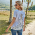 short-sleeved pure color lace back stitching t-shirt NSDF19812
