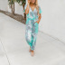 tie-dye printing V-neck short-sleeved casual jumpsuit NSZH19863