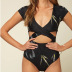 printed cross zipper one-piece swimsuit  NSHL20363