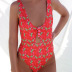 strawberry print high waist one-piece swimsuit  NSHL20386