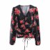 winter rose print V-neck blouse  NSAM20677