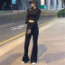 Knitted T-Shirt High Waist Stretch Flared Pants Casual Suit NSAC20945