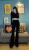 Knitted T-Shirt High Waist Stretch Flared Pants Casual Suit NSAC20945