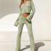 V-Neck Double Zipper Slim Knitted Top High Waist Straight Trousers Casual Suit NSAC20953