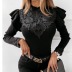 lace stitching long-sleeved solid color knitted shirt  NSYD15125