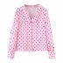Pink Polka Dot Doll Collar Lantern Sleeve Shirt  NSAM21102