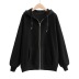 loose zipper solid color hooded sweatershirt NSAC21595