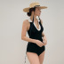 Black and white stitching one-piece swimsuit  NSHL21813