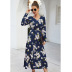 Autumn and Winter Long Sleeve V-neck Printed Dress  NSAL22196
