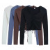chest pleated design short knit shirt NSLD22426
