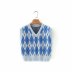retro diamond plaid V-neck knitted vest NSAM22539