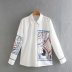 loose print long-sleeved white shirt  NSAM22553