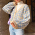 fashion houndstooth check button woolen cardigan jacket   NSLQ22823