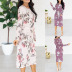 spring and summer new printed long-sleeved waist dress NSZH23034