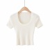 Camiseta de manga corta de punto de color sólido delgado con cuello en U de moda de primavera y verano NSAC23178