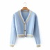 fashion autumn and winter new blue cardigan V-neck contrast long-sleeved sweater NSAC23185