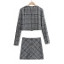 round neck pearl button plaid jacket sexy hip skirt suit NSHS23411