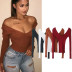 V-neck threaded tight bottoming shirt one-shoulder sweater NSHS23420