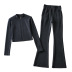 stand-up collar zipper cardigan elastic waist flared trousers suit NSHS23473