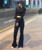 round neck thread tops elastic waist knitted bell trousers set NSHS23496