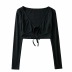 V-neck sexy tie hollow solid color bottoming shirt  NSHS23509