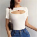 chest opening knitted solid color T-shirt  NSHS23781