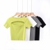 chest opening knitted solid color T-shirt  NSHS23781