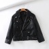 autumn new solid color lapel diagonal zipper leather jacket NSHS23803
