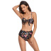 printing high waist double shoulder strap bowknot bikini split swimsuit  NSHL23817