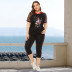 Plus size summer fashion hooded printed casual sports two-piece suit NSJR23560