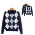 contrast color plaid round neck sweater  NSLD15608