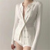 double-breasted knit pure color lapel sweater cardigan NSAC15688