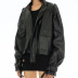 loose profile pocket drawstring zipper short leather jacket NSAC15702