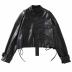 loose profile pocket drawstring zipper short leather jacket NSAC15702