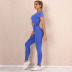 solid color stitching bow ribbon yoga suit  NSLX15775