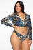 plus size print zipper long-sleeved split swimsuit   NSHL24072