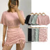 round neck short T-shirt double pleated skirt suit NSHS24091