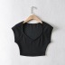 V-neck solid color slimming short sleeve T-shirt NSHS24116